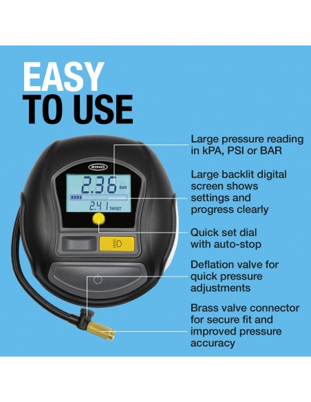 Inflador de neumáticos digital rápido 12 V CC